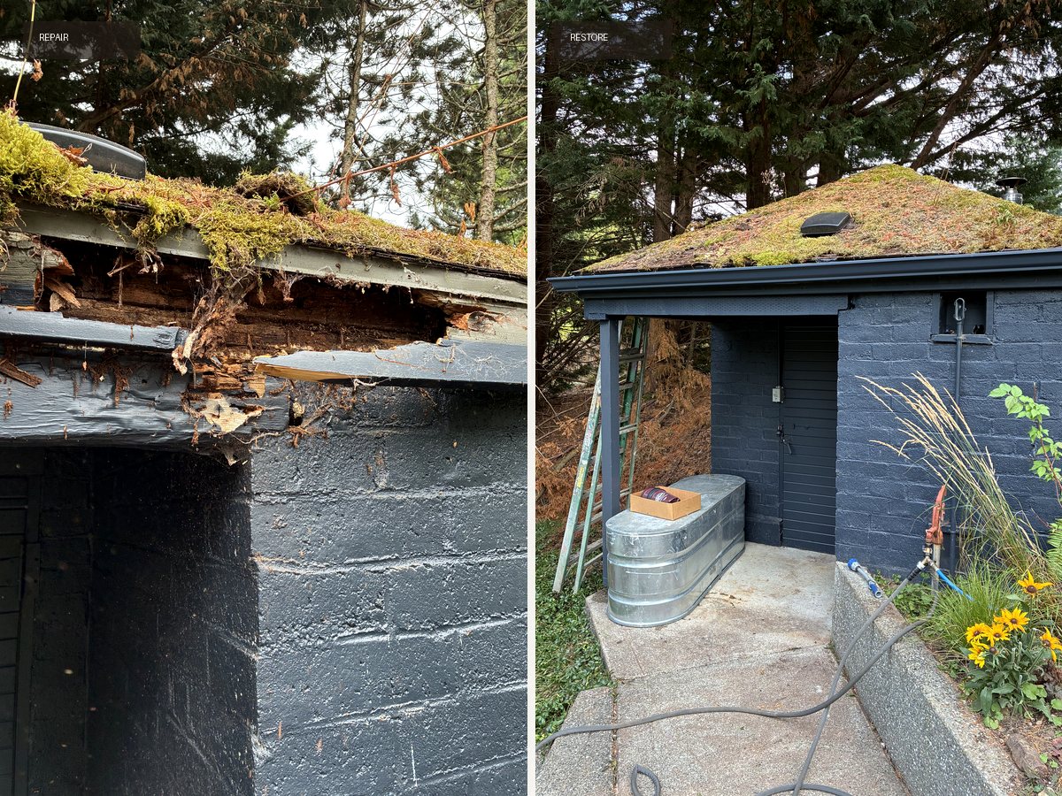 Exterior wood repair before and after